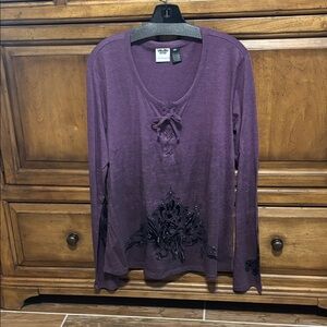 Harley-Davidson Purple Long Sleeve Henley Top with Black Accents